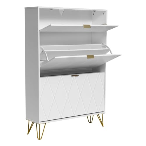 UEV Scarpiera Salvaspazio Slim in Legno Ingegnerizzato, Scarpiera Ingresso da Portascarpe con 3 Ante...