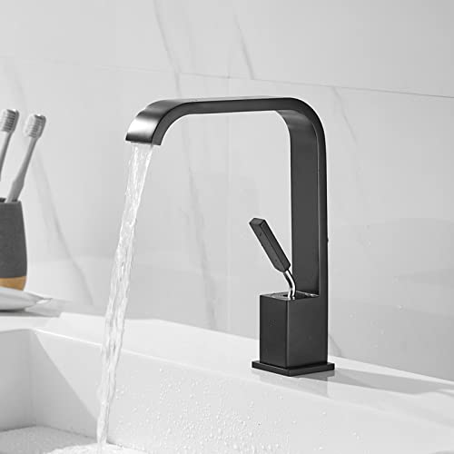 Robinet de lavabo cascade noir à levier unique mitigeur eau chaude et froide pour salle de bain