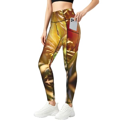Pantalones de yoga de cintura alta ERSDWRE con estampado de piña dorada y bolsillos prácticos