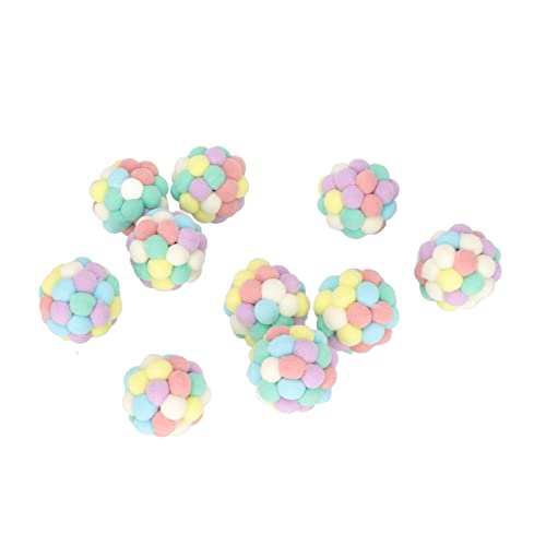 Mbeysaq 10 bolas de brinquedo de pelúcia para gatos com sino, brinquedo de mastigar gatinho interati