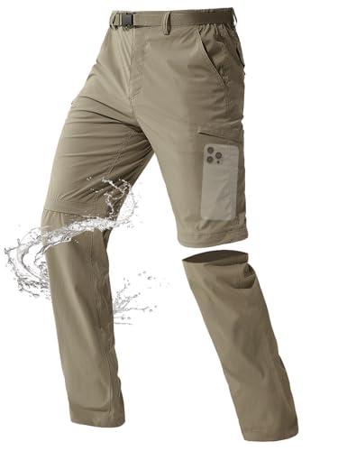 FREE SOLDIER Men's Outdoor Convertible Hiking Pants with Belt Lightweight Quick Dry Tactical Cargo Pants Nylon Spandex (Mud 32W x 32L)