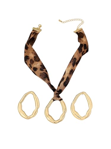 MakeMeChic Women's 3 Piece Jewelry Set Leopard Print Necklace Metal Dangle Earrings Jewelry Multicolor One-Size