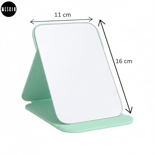 Image of MESKIN Portable Tablet Style Makeup Mirror with Foldable Stand | Compact Folding Free Hand Standing Mirror | Travel Friendly Vanity Mirror with PU Flap Cover (Pack of 1, Mint Green)