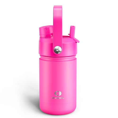 Image of Kids Insulated Water Bottle with Straw - 12oz Stainless Steel Water Bottle with Dual Spouts, Leak-Proof, BPA-Free, Double Wall Vacuum Keeps Cold for 24 Hours for Sports, Travel, School (Persian Rose)