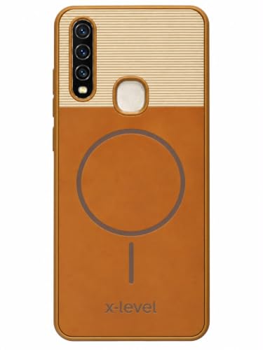 Image of Bintage Dual-Leather Mac Safe Design Phone Case| Soft Touch Finish | Full Camera Protectection Back Cover Compatible for Vivo 1916 /Vivo U10 / Y17 / Y15 - White & Nut Brown