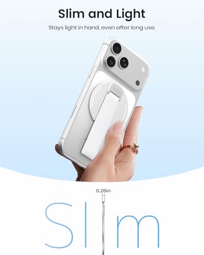 Image of 2026 Klearlook for MagSafe Phone Grip with Silicone Finger Strap, Removable Magnetic Phone Ring Holder with Adjustable Kickstand, Finger Phone Ring Grip for iPhone 17 /16 /15 /14 /13 /12 Series, White