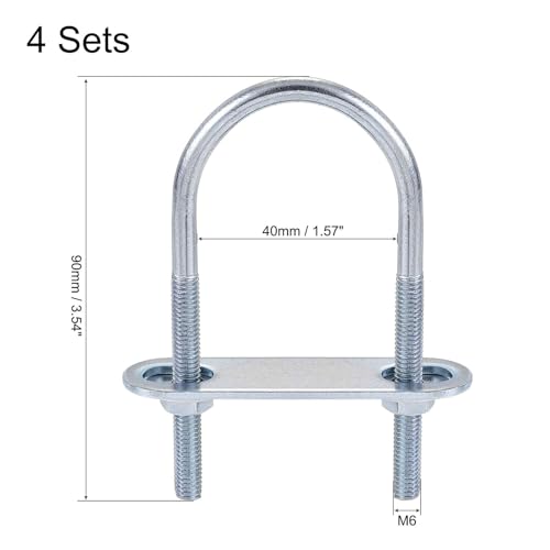 Image of TA-VIGOR 4 Sets M6 Round U Bolts, 40mm Inner Width 90mm Length Steel U Bolts with Nut, Plate, Washer for Attaching Pipe, Conduit, Cable, Tube, Brackets, Boat and Trailer
