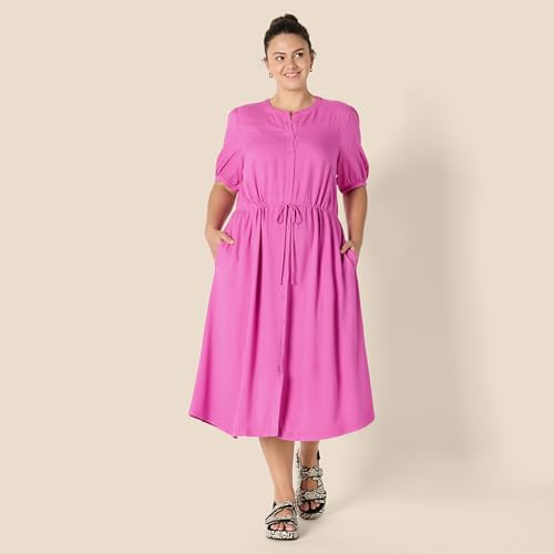 Image of Amazon Essentials Women's Fit and Flare Half-Sleeve Waisted Midi A-Line Dress with Pockets