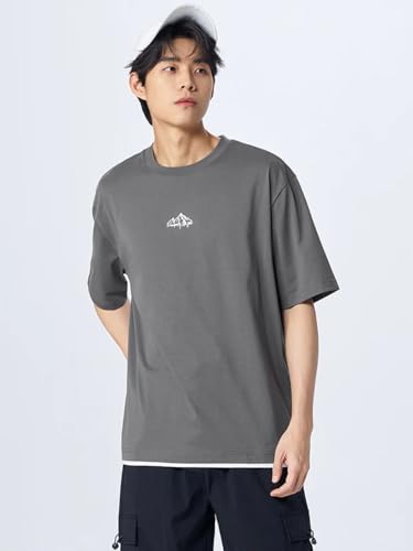 Image of GRECIILOOKS Men's Cotton Blend Oversized Fit T-Shirt Half Sleeve Oversized Round Neck Longline Drop Shoulder | Colorful Printed Men t-Shirt