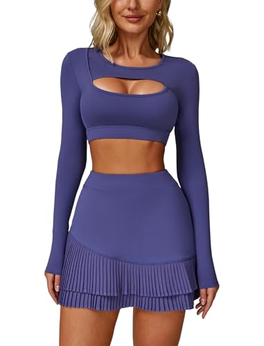 EFOGEP Damen-Tenniskleid-Set, langärmelig,...