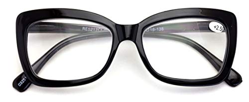 Women Big Lens Butterfly Reading Glasses - Fun Cateye Clear Lens Readers - Vintage Fashion (Black, 1.50)