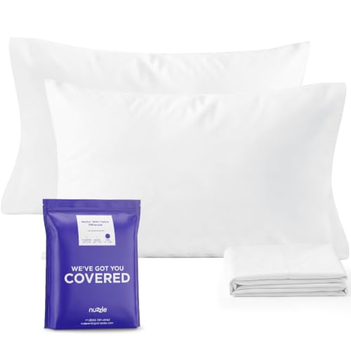 Image of Nuzzle King Pillow Cases Set of 2, 100% Cotton Pillowcases with Envelope Closure, Pillow Covers with 500 Thread Count, Hotel Quality, Soft and Breathable, White(Pillows Not Included)