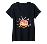 donna pumpkin unicorn funny jack o' lantern pumpkincorn halloween maglietta con collo a v