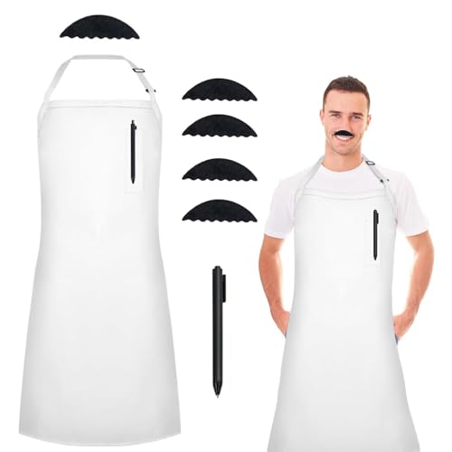 Matiniy Halloween Burger Chef Costume Include White Apron Pen and Black Moustache for Men Halloween Party Cosplay