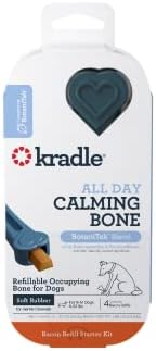 Kradle All Day Calming Bone for Gentle Chewers, 6 Inch Rubber, Refillable Occupying Bone for Dogs (4 Refills), Relief for Separation, Thunder, Car Rides, & Stress with BotaniTek Formula, Bacon Flavor Kradle All Day Calming Bone for Gentle Chewers, 6 Inch Rubber, Refillable Occupying Bone for Dogs (4 Refills), Relief for Separation, Thunder, Car Rides, & Stress with BotaniTek Formula, Bacon Flavor
