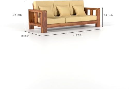 Image of Wooden 3 Seater Sofa for Living Room | Solid Wood Sofa Sofa Set for Home & Office | Lounge (Honey, 3 Seater)