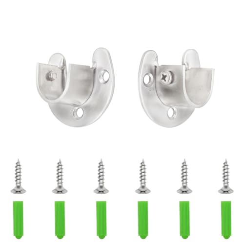 Hocansen 2 Stück Rundrohr Halterung 19mm U-Form Kleiderschrank Stangenhalter 304 Edelstahl Schrankstange Halterung mit 6 Stück Schrauben Stangen Flansch Set for Kleiderschrank, Fenster (FL-K/19mm)