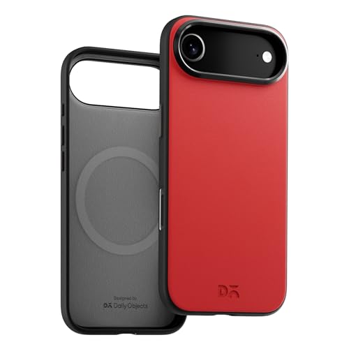 Image of DailyObjects Leatherite Case for iPhone Air Compatible with MagSafe Wireless Charging | Crimson-Grey Hybrid Magnetic Back Cover