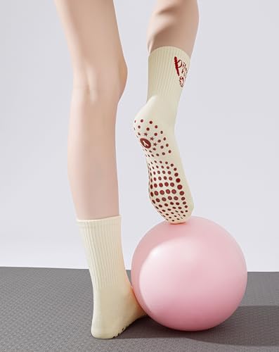 Image of Yawlsow Pilates Grip Socks for Women Yoga Grippy Socks Cute Barre Non Skid Athletic Crew Sticky Sock Workout Hospital
