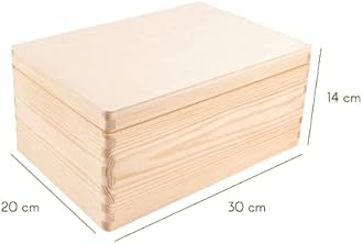 Large Wooden Storage Box with Hinged Lid | 11.8 x 7.87 x 5.51 inches (+-0.5) | Plain Unpainted Unfinished Gift Box for Tool Toy Crafts Jewelry | ROUGH & UNSANDED Wood Keepsake Chest