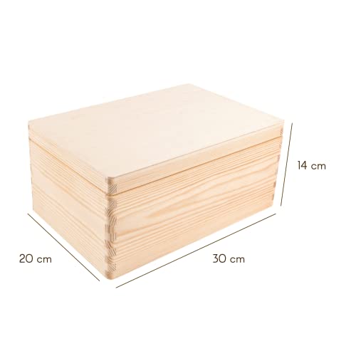 Large Wooden Storage Box with Hinged Lid | 11.8 x 7.87 x 5.51 inches (+-0.5) | Plain Unpainted Unfinished Gift Box for Tool Toy Crafts Jewelry | ROUGH & UNSANDED Wood Keepsake Chest