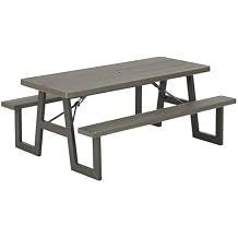 LIFETIME 6-Foot Folding Picnic Table with Benches, Seats 8, Heavy-Duty HDPE Tabletop, Steel Frame, Weather & UV Resistant Outdoor Picnic Table with Umbrella Hole