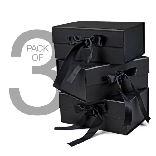 Image of RBS - Gift Box (23 x 16 x 10cm) Gift Boxes for Packaging (3 Pack) Decorative Gift Box empty Multipurpose Gift Hampers Holds Upto 5 kg Occasion Gifting Box Foldable Gift Packaging Boxes (Black)