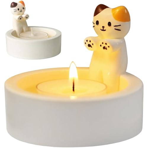 Quixotical Katzen Kerzenhalter Cartoon Kätzchen Teelichthalter Niedliche Katzen Stumpen Kerzenhalter für Katzenliebhaber Wohnzimmer und Schlafzimmer Deko Tischdeko (B)