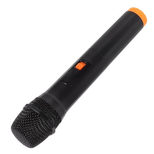 Veemoon Microphone Factice Orange en Plastique Robuste Modèle de Microphone Simulé 1 Pièce Accessoire de Scène pour Cosplay et Fête Main Artificiel Adapté aux Spectacles