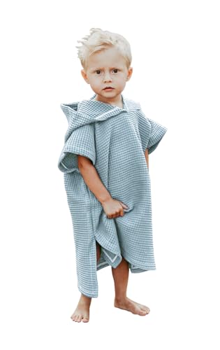 Image of BANGSAUR Hooded Poncho Towel for Toddlers Babies Cotton Lightweight Cover-up Bath Beach Changing Towels, 2-5 Years,Blue,23.6in
