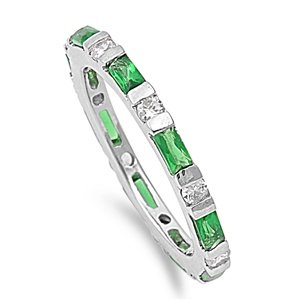 DoubleAccent Sterling Silver Simulated Emerald CZ Baguette Eternity Band 3MM (Size 4 to 10)2
