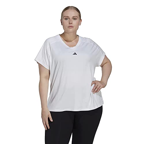 adidas Womens Aeroready Train Essentials Minimal Branding V-Neck T-Shirt, White, 4X