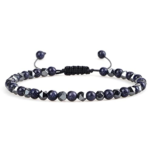 Bracelet grès bleu vert brillant perles énergétiques 4mm pierre naturelle