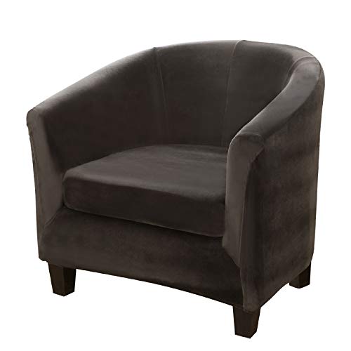 Club Chair Slipcover with Cushion Cover, 2 Pcs Velvet Tub Chair Cover,Removable High Stretch Soft Sofa Cover Armchair,Skid Resistance Furniture Protector for Bar Counter Living Room (Drak Grey)