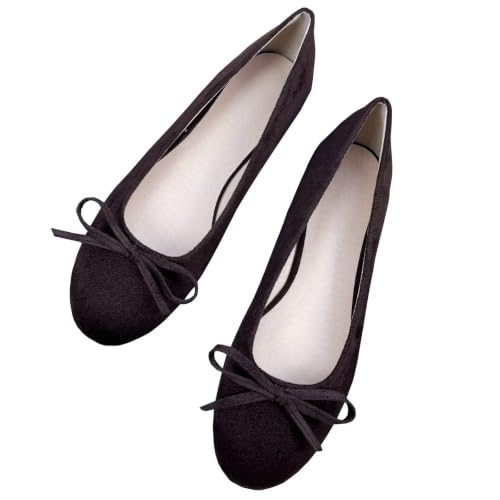 Image of TN TANGNEST Women's Velvet Flats Round Toe Ballet Shoes | Elegant Bowknot Flats Comfortable Casual Slip On Flats for Work