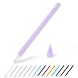 KELIFANG Silicone Case Sleeve Cover Compatible Apple Pencil 2nd Generation, Protective Skin Holder Grip and 2 Tip Cap Accessories Compatible iPad Pro 11 12.9 inch, Purple