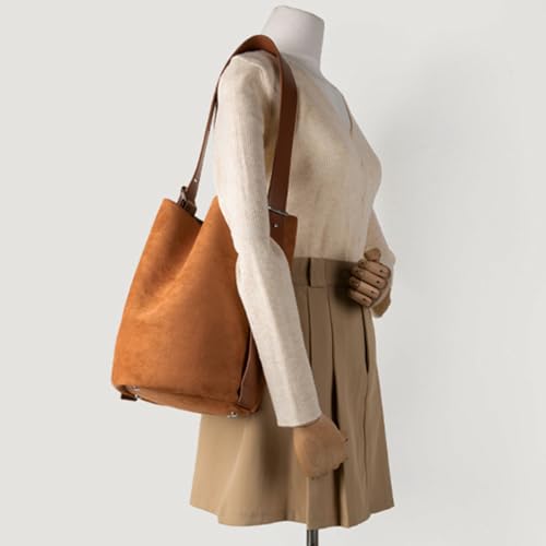 Faux Suede Shoulder Tote Bag Bucket Purse Handbags for Women, Black Brown Suede Totes Crossbody Bags for Work3