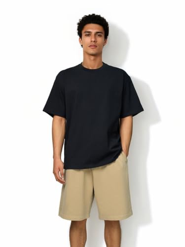 Men's Oversized Cotton T-Shirts Drop Shoulder Shirts Crew Neck Solid Casual T Shirt Short Sleeve Basic Tee3