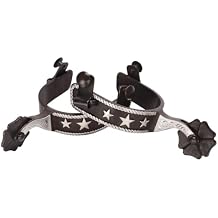 Schneiders Star Studded Black Steel Cloverleaf Spurs for Horses | Gentle Contact for Sensitive Horses | Decorative Silver Trim | 1.25" Cloverleaf Rowel | Size Ladies