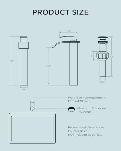 Robinet cascade chromé pour vasque de salle de bain haute avec bonde pop-up - 5