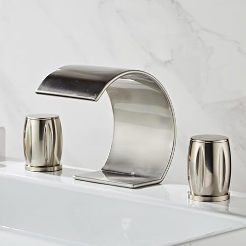 Robinet de salle de bain 3 trous eau chaude et froide double levier or brossé