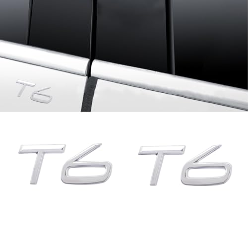 Image of T6 Emblem 3D Metal Badge Car Hood Truck Door Side Fender Rear Trunk Emblem Sticker Decals for Volvo XC60 S60 V60 Polester (Silver)
