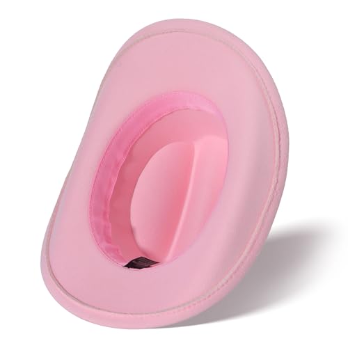 Image of Willheoy Kids Cowboy Hat for Girls Boys Western Cowgirl Hat with Buckle Belt Unisex Wide Brim Fedora Hat Dress Up Costume