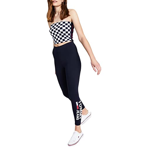 Tommy Jeans Womens Lafayette Bandeau Checkered Strapless Top Navy XL