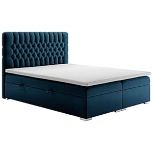 MKS MEBLE Boxspring bed – Tweepersoonsbed – Gestoffeerd bed met multicocket matras H3 en topper – Kunstleder bed met opbergbox – Opbergbed – 180 x 200 cm – Dalia Marine Monolith