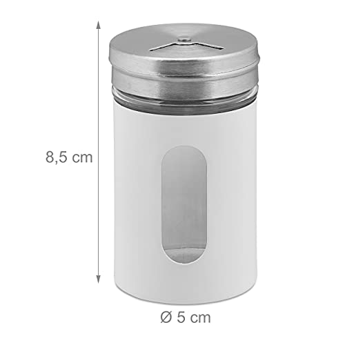 Relaxdays Spice Shakers, Set of 12, 3 Gravels, Spices & Herbs, Spice Jars, 90 ml, Glass & Stainless Steel, White/Silver,10034261_49 - Image 4