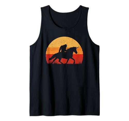 Retro Vintage Bigfoot Riding Unicornio Divertido Sasquatch Sunset Camiseta sin Mangas