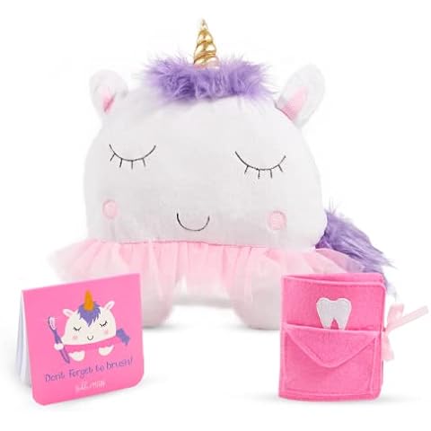 Tickle & Main 3-Piece Unicorn Tooth Fairy Pillow for Girls - Tooth Fairy Pillow with Pocket, Dear Tooth Fairy Notepad & a Photo Pouch - Age 5-10 Years Old - Tooth Fairy Pillow Kit for Girls Cover