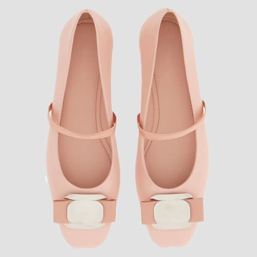 Divanne Ballet Flats for Women, Bowtie Mary Jane Flats Square Toe Ballerina Shoes with Strap4