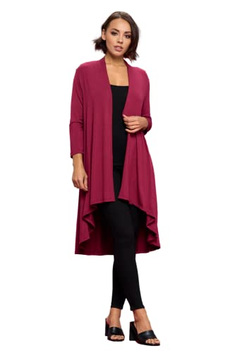 Image of Women's 3 /4 Sleeve Soft Open Front Casual Flowy Long Viscose Made from Bamboo Cardigan